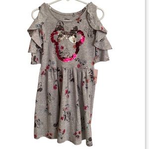 DISNEY Jumping Beans Girls Gray Pink Minnie Mouse Cold Shoulder Dress Size 5 NEW